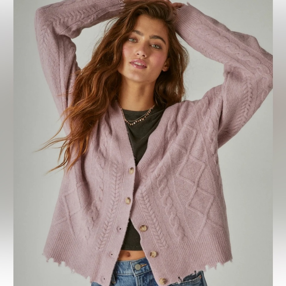 Light purple/lilac Lucky Brand cable knit cardigan
